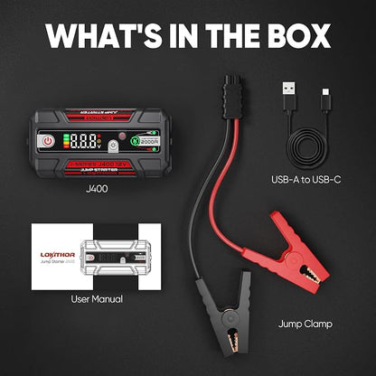 LOKITHOR J400 Portable Jump Starter, 12V 2000A Lithium Battery Booster with ConnectMax Tech, Car Jumper Box for Up to 8.0L Gas & 6.0L Diesel Engines, Smart Digital Display