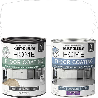 Rust-Oleum 367598 Home Interior Floor Coating Kit, Semi-Gloss Ultra White