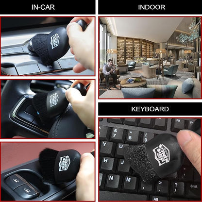 Car Interior Detailing Brush, Soft Bristle Auto Dashboard Dust Cleaner with Cover for Car Vents, Leather & Computer, Cleaning Supplies Gifts for Men Women - Black