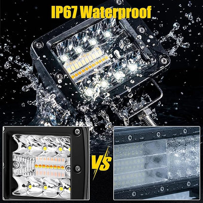 4 Inch 60W LED Pod Lights, 6 Modes Amber White Dual Color Strobe Cube LED Auxiliary Driving Offroad Light Bar Spot Flood Combo Flashing Shooter Fog Lights Pod for Tucks ATV UTV Jeep Boat