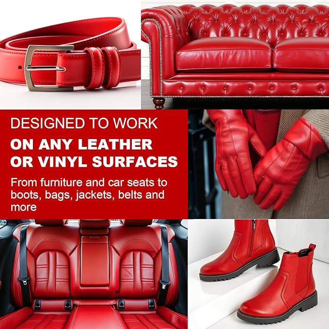 STARTSO WORLD Leather Recoloring Balm, Red Leather Repair Kit for Furniture, Leather Dye, Leather Color Restorer for Couches, Leather Couch Paint | Repair, Restore & Renew Old, Faded Leather