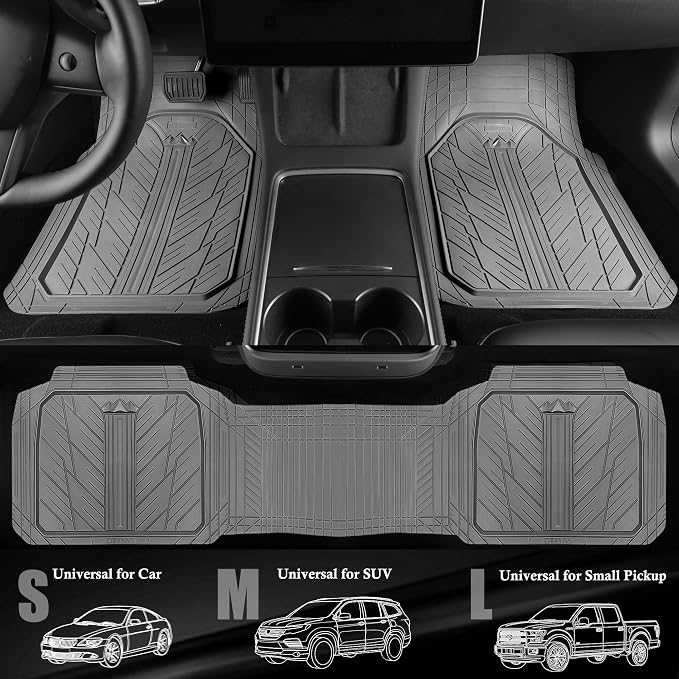 CAR PASS Heavy Rubber Car Floor Mats, Deep Waterproof Car Mats All Weather, Universal Trim-to Fit Automotive Floor Mats for Car SUV Truck Van, Durable Floor Liners (All Gray)