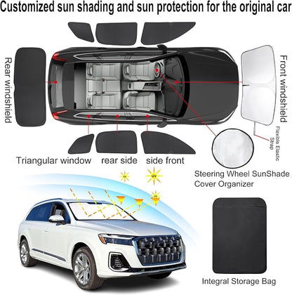 TINGLU Window Shades for Audi Q7 SUV 2016-2025 2026 Accessories Side Full Windows Cover Camping Rear Triangular Windshield Sun Shade Sun UV Rays Privacy Protection 8PCS