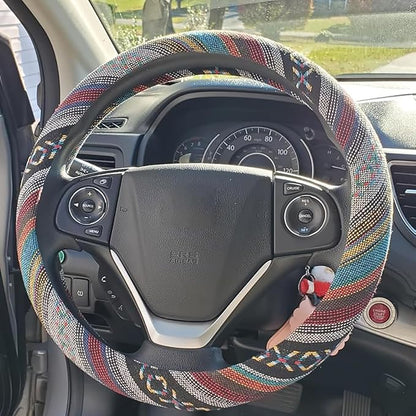 Boho Steering Wheel Cover for Women Men Baja Blanket Enthic Car Steering Wheel Cover Ethnic Car SUV Wheel Protector, Breathable, Anti-Slip, Odorless, Universal Fit 14.5-15 Inch
