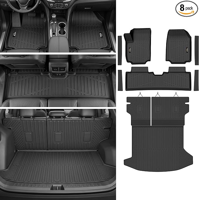 Floor Mats & Cargo Mat with Backrest Mat Custom for Chevy Equinox 2025 2026 (Only Gas) /GMC Terrain, Door Sill Guards, All Weather TPE Full Set Floor Liners Trunk Mat for Chevrolet Equinox Accessories