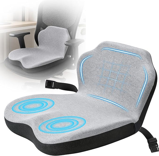 Memory Foam Truck Seat Cushion & Lumbar Support Set – Ergonomic U-Shape Tailbone Relief + L-Shape Back Cushion for Long-Haul Semi/Pickup Drivers Breathathable Cover Non-Slip Bottom Light Gray