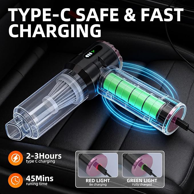 Handheld Vacuum Cleaner Cordless, 23000Pa Powerful Car Mini Vacuum Cleaner, Rechargeable Portable Lightweight dust Catcher for Home Car Carpet Stairs Pet Hair Deep Cleaning（Black-Purple）