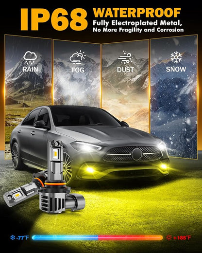 Auxbeam H10 9140 9145 Fog Lights, 3000K Golden Yellow, 12000LM Super Bright 600% Brighter, Enhanced Visibility for Fog & Off-Road, Plug and Play, Pack of 2