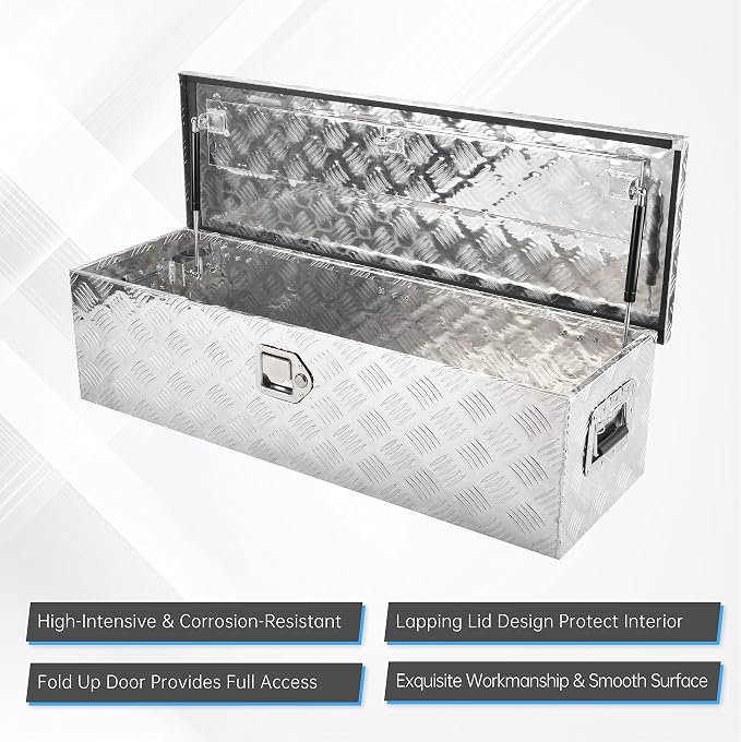 39 Inch Aluminum Tool Box,Heavy Duty Waterproof Truck Bed Tool Box with Side Handle, Lock & Keys,Silver (39"X13"X10")