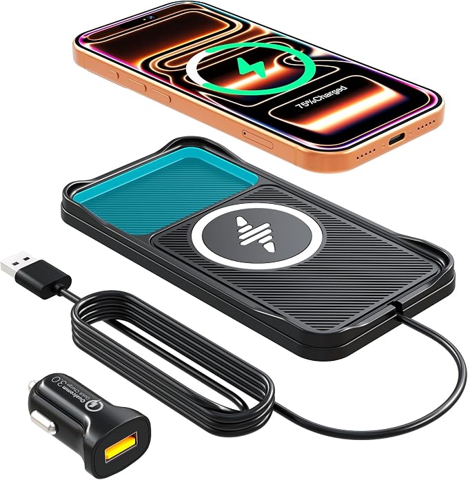 Wireless Car Charger,15w Fast Car Wireless Chargers Charging pad Non Slip Charger for Car Wireless Phone Charger for iPhone 17/16/15/14/13/12 Pro, SE3/SE2/XS/X/XR/8, 100cm Cable