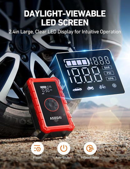 AstroAI S8 Air Jump Starter with Air Compressor,3000A Peak Car Battery Jump Starter Portable (9.0 Gas/6.5L Diesel) with 150PSI Cordless Auto-Shutoff Tire Inflator, 12V Battery Charger Booster(Red)