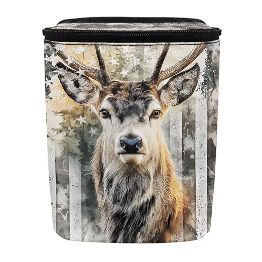 Talayituse Hunting Camo Elk American Flag Print Car Trash Can with Lid, Leak Proof Auto Trash Bag Hanging Vehicle Garbage Can Multipurpose Storage Container for Back Seat Road Trip