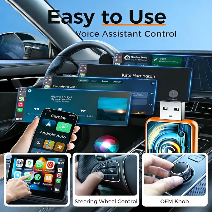 New Wireless Carplay Adapter for Apple iPhone & Android，Multi-User, No Latency - Convert Wired to Wireless Car Play Adapter for iOS 10+/Android 11+/Type-C Port with 2016+ Car
