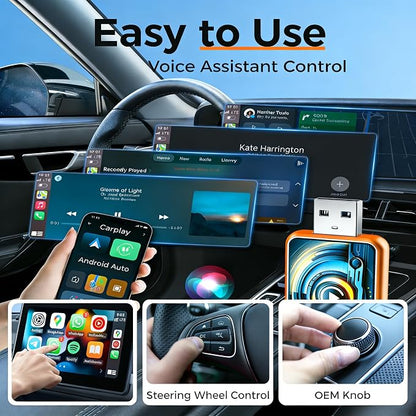 New Wireless Carplay Adapter for Apple iPhone & Android，Multi-User, No Latency - Convert Wired to Wireless Car Play Adapter for iOS 10+/Android 11+/Type-C Port with 2016+ Car