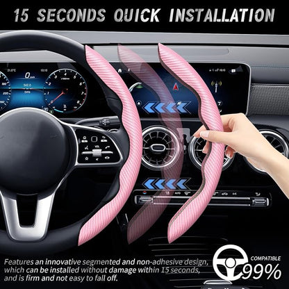 WOCOCN 2pcs Car Steering Wheel Cover,Anti-Skid Carbon Fiber Steering Wheel Protector for Men Women,Multiple Color Options,Universal for Most Car Interiors Accessories (Pink)