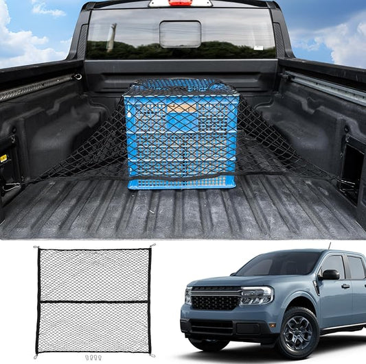 Cargo Net Compatible with 2022-2026 Ford Maverick 2021-2026 F150 Truck Storage Net Dense Mesh Single Layer Stretchable Adjustable Elastic with 8 Hooks for 2025 Exterior Accessories (4'×4')