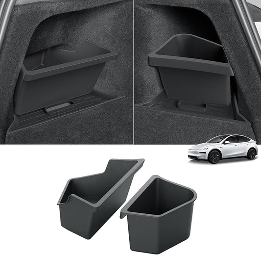 LUCKEASY 2PCS Trunk Corner Up Storage Box for Tesla Model Y Juniper Standard/Premium/Performance 2025 2026 Need Lid Under Box Trunk Storage Bins for Model Y Juniper Accessories TPE Black