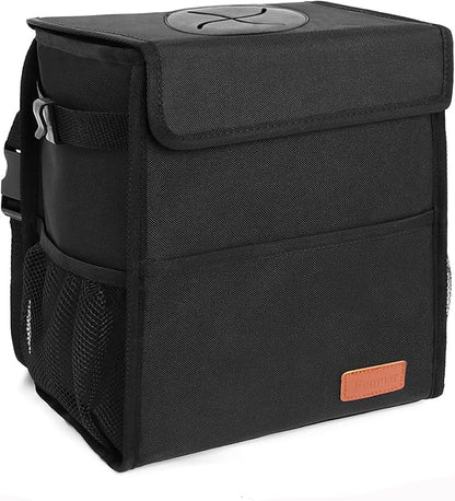 Leak Proof Car Trash Bag Waterproof Garbage Can with Lid for SUV Front Seat Multipurpose Car Hanging for Headrest Collapsible and Portable with Storage Mesh Pocket, Large/ Black
