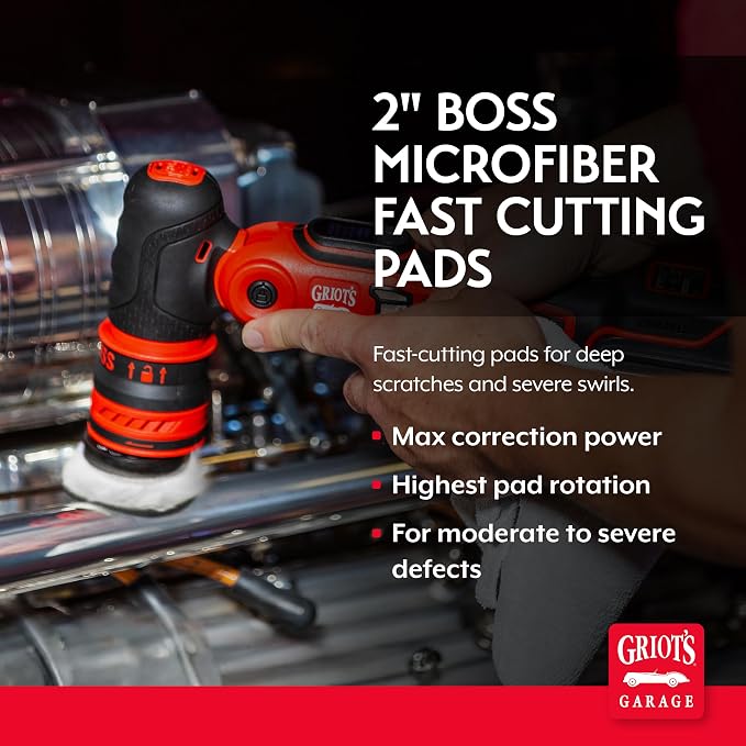 Griot's Garage BOSS Microfiber Fast Cutting Pads for Car Detailing, Polishing and Maximum Paint Correction, Orbital Polisher Buffing Pads, 2”, Set of 4