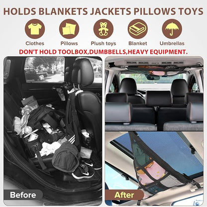 3 Handle Car Ceiling Cargo Net for SUV Roof Storage | Large 35.4" x 23.6" Perfect for road trips, camping, family travel and car organization,No tools required