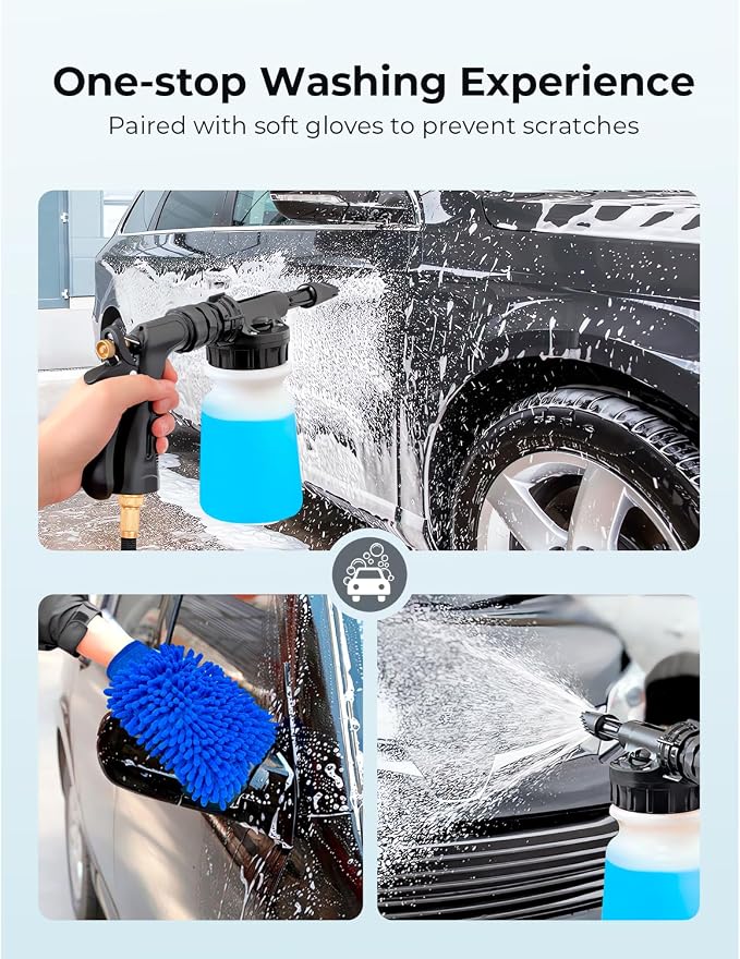 ARTIPOLY Car Wash Foam Gun + Microfiber Wash Mitt - Car Foam Sprayer - Foam Cannon for Hose - Spray Foam Gun Cleaner - Snow Foam Blaster for Cars, Boats, RVs, Foam Cannon Connects to Any Garden Hose