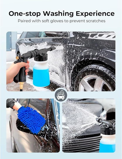 ARTIPOLY Car Wash Foam Gun + Microfiber Wash Mitt - Car Foam Sprayer - Foam Cannon for Hose - Spray Foam Gun Cleaner - Snow Foam Blaster for Cars, Boats, RVs, Foam Cannon Connects to Any Garden Hose