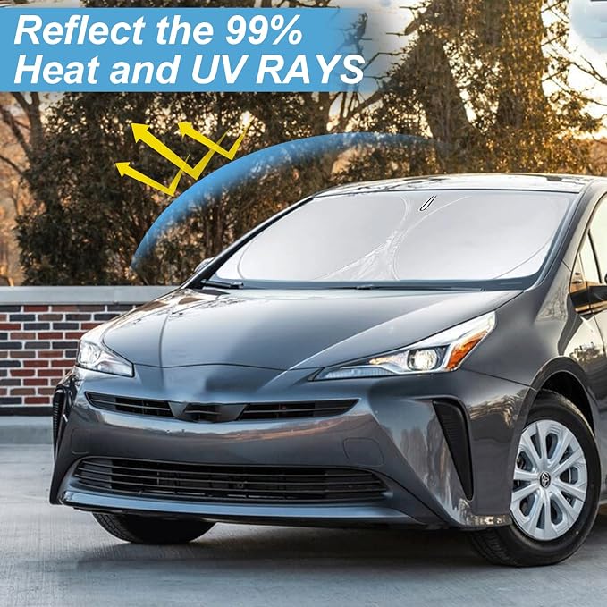 Custom Fit Prius Windshield Sunshade for 2010-2022 Toyota Prius Hatchback Accessories Front Window 210T Reflective Shield Cover for Windshield Sun Visor Protector