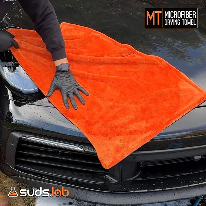 Suds Lab Large Microfiber Drying Towel (24 in x 35 in) Car Exterior Cleaning and Detailing Cloth, Safe On Plastic Trim, Glass, Carbon Fiber, Paint