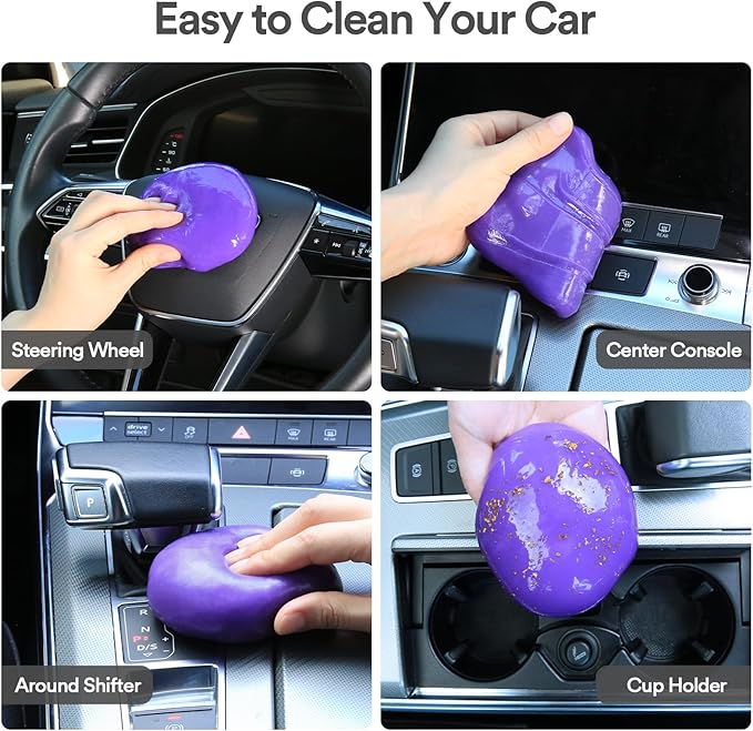 PULIDIKI Car Cleaning Gel for Car Cleaning Putty Car Putty Auto Detailing Tools Car Slime Cleaner Dust Cleaning Gel for Car Interior Cleaner Car Accessories Keyboard Cleaner Purple, 4 Pack (160g Each)
