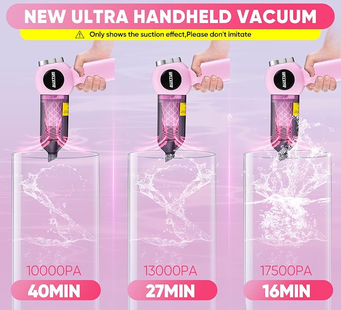 Handheld Vacuum Cleaner Cordless - 17500PA Strong Suction Rechargeable, 3-Speed Adjustable Portable Mini Dust Buster for Pet Hair, Car Detailing, Home, Office & Car Cleaning