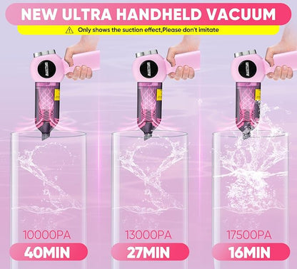 Handheld Vacuum Cleaner Cordless - 17500PA Strong Suction Rechargeable, 3-Speed Adjustable Portable Mini Dust Buster for Pet Hair, Car Detailing, Home, Office & Car Cleaning