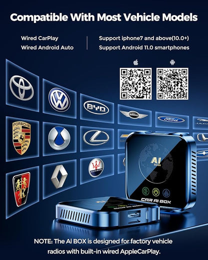 Magic AI Box Wireless CarPlay Adapter, Fast Car Video Box Plug & Play, Easy Setup, Supports Netflix/YouTube/TF Card Streaming Equalizers and More for OEM Wired CarPlay/Android Auto Cars (Glossy Black)