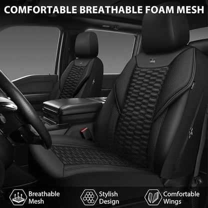 CAR PASS 3D Foam Mesh Leather Car Seat Covers Full Set,Breathable Mesh Faux Leather Seat Covers for Car,Universal Fit for SUV Truck Sedan Automotive, Armrest Airbag Compatible,Black