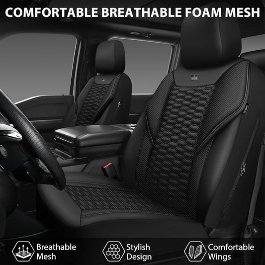 CAR PASS 3D Foam Mesh Leather Car Seat Covers Full Set,Breathable Mesh Faux Leather Seat Covers for Car,Universal Fit for SUV Truck Sedan Automotive, Armrest Airbag Compatible,Black