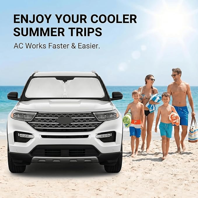 Windshield Sun Shade for Ford Explorer 2020-2024 2025 2026 Window Shade Custom Fit Explorer Accessories SUV ST XLT, Limited, Platinum Sun Visor Foldable Shade Blocks UV Rays