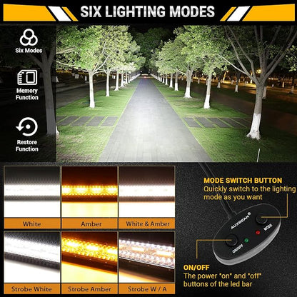 Auxbeam 7 Inch LED Light Bar, 300W 6 Modes Amber White Offroad Lighting, LED Driving Spot Work Light Pod with Wiring Harness for Trucks Car Pickup ATV Jeep Boat Golf Cart(Pack of 2)
