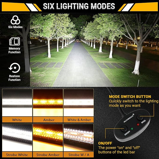 Auxbeam 7 Inch LED Light Bar, 300W 6 Modes Amber White Offroad Lighting, LED Driving Spot Work Light Pod with Wiring Harness for Trucks Car Pickup ATV Jeep Boat Golf Cart(Pack of 2)