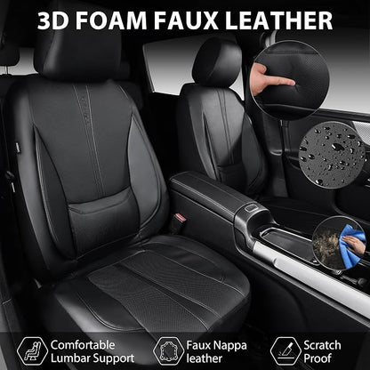 CAR PASS Nappa Leather Car Seat Covers Full Set, Water Resistant 3D Foam Faux Leather Seat Covers with Lumbar Support, Automotive Seat Covers 5 Seats Comfort & Universal Fit for Cars SUV Truck, Black