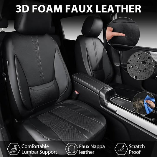 CAR PASS Nappa Leather Car Seat Covers Full Set, Water Resistant 3D Foam Faux Leather Seat Covers with Lumbar Support, Automotive Seat Covers 5 Seats Comfort & Universal Fit for Cars SUV Truck, Black