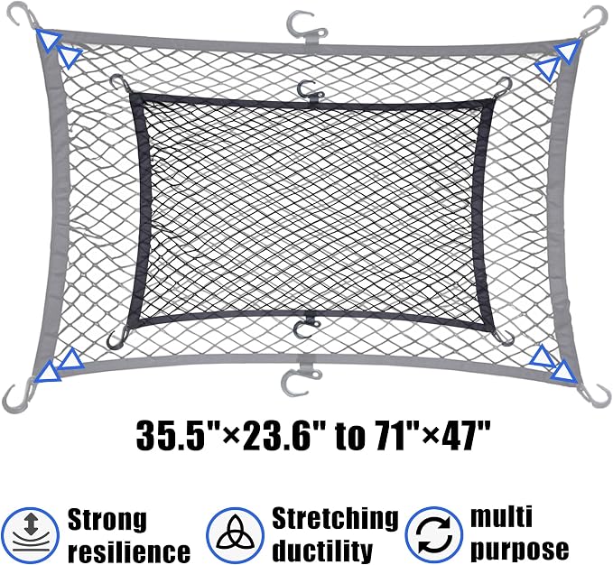 Cargo Net for Utility Folding Wagon, Beach Cart,Trolley Cart, Cover,Garden Cart Cover - Elastic Heavy Duty Nylon Net with 6 Hooks - Outdoor Wagon Accessories (35.5"×23.6" to 71"×47")(6)