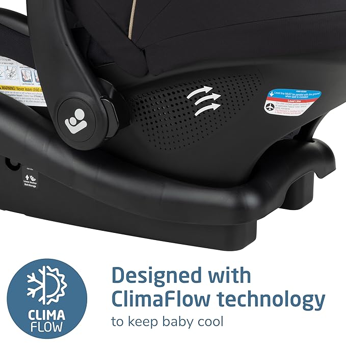 Maxi-Cosi Mico Pro Baby Infant Car Seat with Base, Ventilated Chair, Soft Headrest Pad, Easy-Install Latch, Adjustable Belt Guide, 3-Position Base, Stroller-Ready, 4-30 lbs, up to 32 in, Sea Shadow