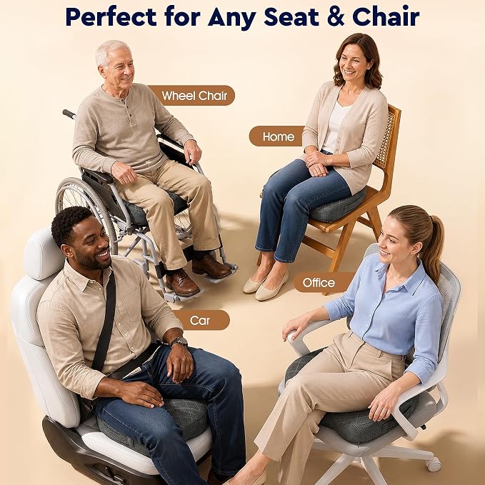 TushGuard Seat Cushion - Memory Foam Sitting Pillow for Office Chair, Car Seat, Airplane, Bleacher - Sciatica & Hip & Coccyx Pain Relief Desk Chair Cushion for Long Sitting Office Workers, Car Drivers