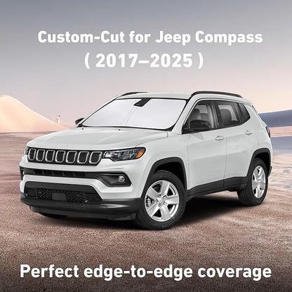 EcoNour Windshield Sunshade Compatible for Jeep Compass 2017-2023 2024 2025, Sun Visor for Front Windshield & Window Sun Shade Cover, UV Heat Blocker & Protector, Car Accessories