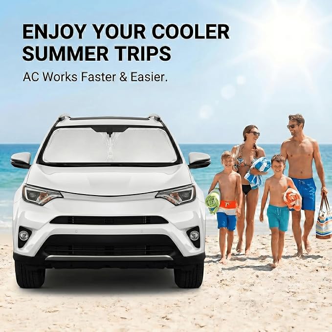 Custom Fit Windshield Sun Shade for Toyota RAV4 2013-2018, Double Layer 280T Front Window Shade, Foldable UV Blocking Sun Visor, Summer Car Accessory