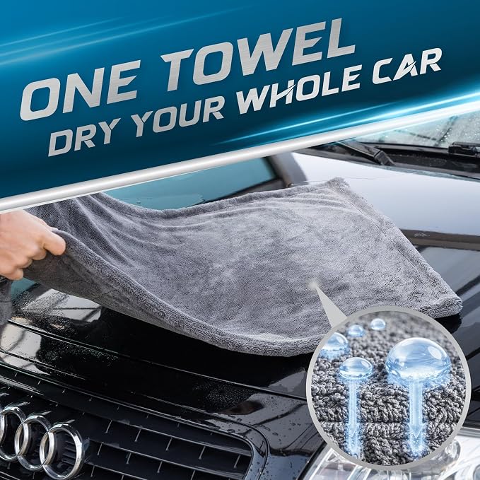 Car Drying Towel 24"x36" 1400GSM Edgeless Microfiber Towel, Ultra-Absorbent Auto Detailing Towel with Twisted-Loop Fiber Design, Streak Free, Lint Free Drying for Cars, SUVs, & Trucks