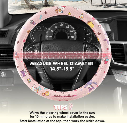 Hello Kitty and Friends Steering Wheel Cover, Universal Fit Cute Accessories for Women, Stylish Decor Gift Hello Accessories - Fits Standard Wheels 14.5"-15"