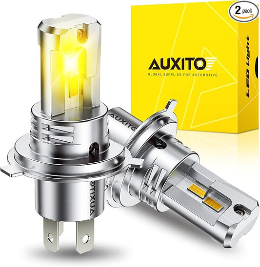 AUXITO H4 LED Bulbs Yellow Light 900% Ultra-Bright, 3000K Golden Yellow, Plug N Play, 50000Hrs Long Lifespan, No Flicker, 99% Compatibility, Pack of 2