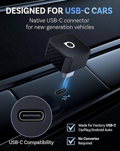 OTTOCAST Mini 3.0 Black 2-in-1 Wireless CarPlay & Android Auto Adapter – Plug & Play for iPhone/Android, Dual-Phone Memory, Dual-Band WiFi (2.4/5GHz), Auto-Reconnect (USB Type-C)