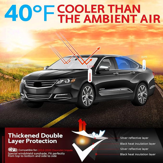KAYZT Windshield Sun Shade for 2014-2020 Che-vrolet/Chevy Impala Foldable Sunshade Front Window Custom Fit Car Accessories