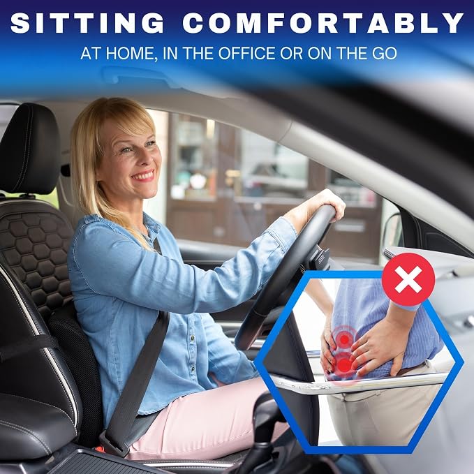 Healthfix® Ergonomic Lumbar Support Pillow – Expertly Designed in Germany – Improves Posture & Relieves Back Pain – Memory Foam Back Cushion for Office Chair & Couch - Medium (130–200 lbs)